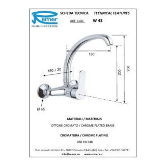 Смесител за кухня WINNER стенен с висок чучур