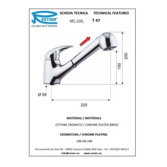 Стоящ смесител за кухня с изтеглящ се душ Venus