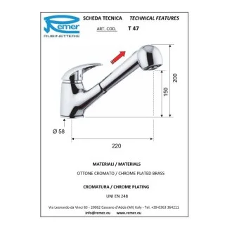 Стоящ смесител за кухня с изтеглящ се душ Venus